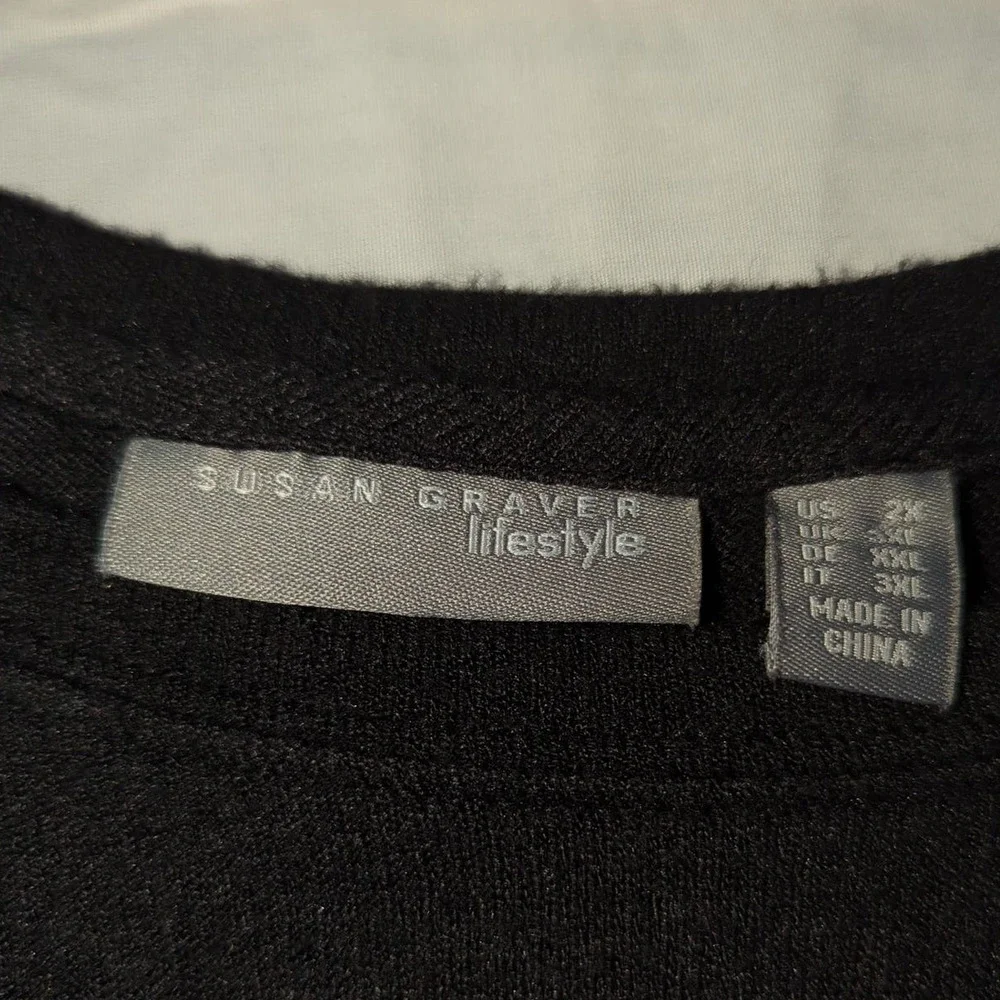 EUC Susan Graver Back Button Up Down Black Long Sleeve Blouse Women 2X - Picture 3 of 4